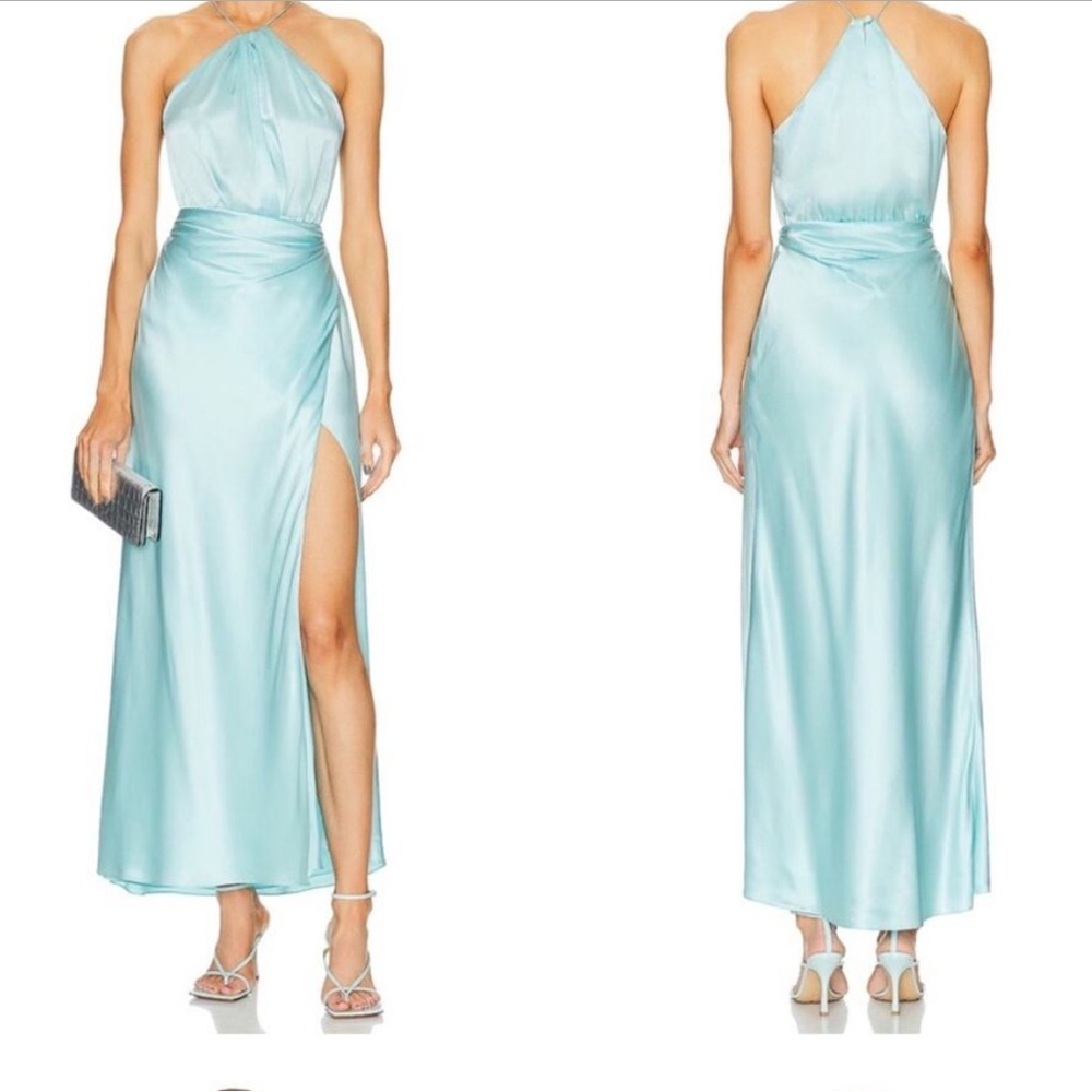 The Sei Baby Blue Silk Asymmetrical Halter Maxi Dress Size 0